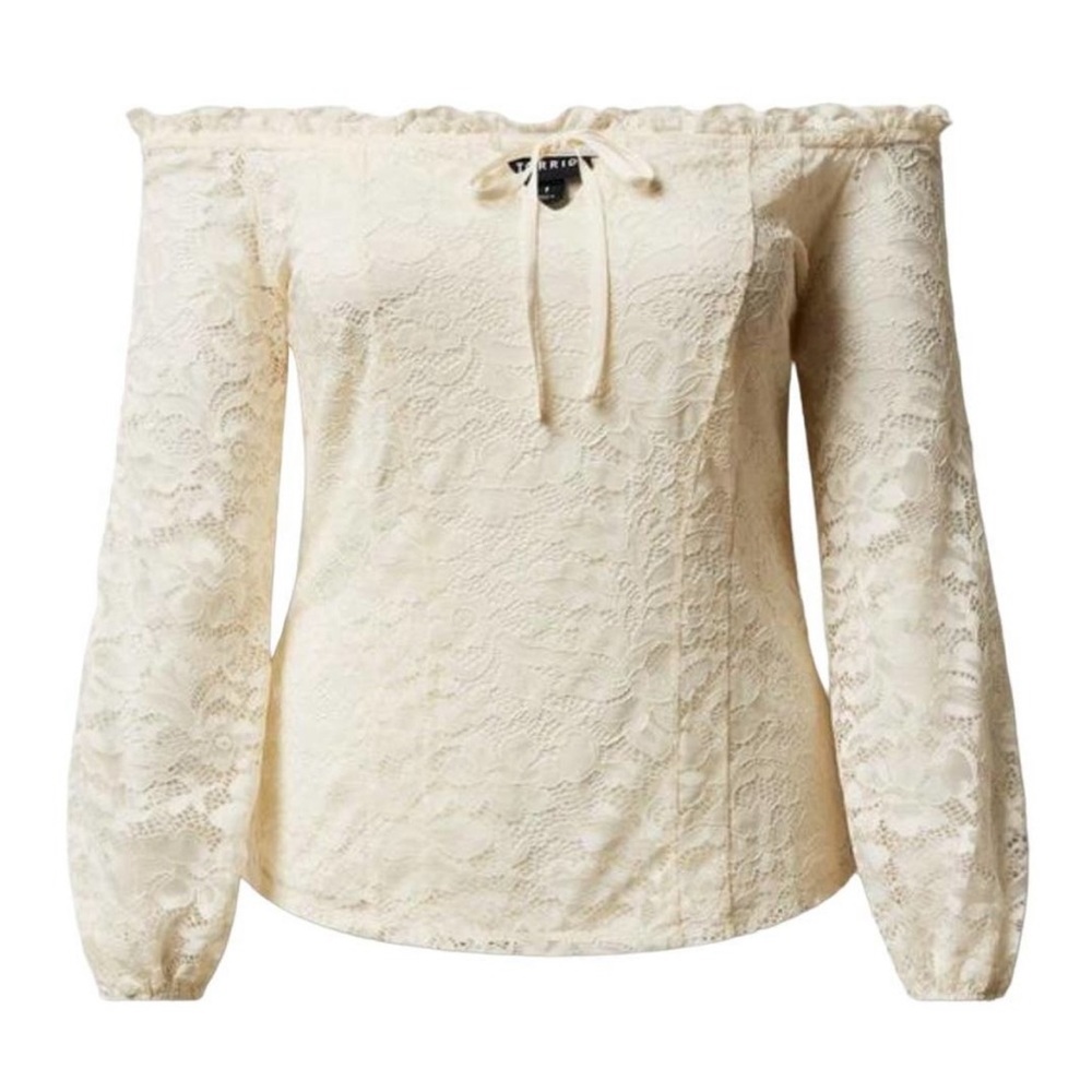 Stretch Lace Off Shoulder Corset Seamed Long Sleeve Top